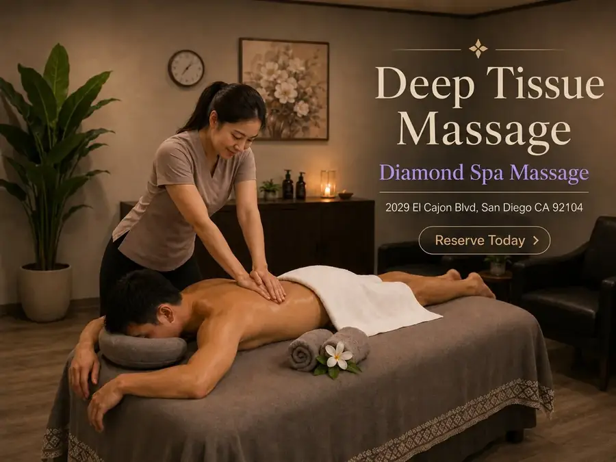 Deep tissue massage applying firm pressure to the back at Diamond Spa Massage in San Diego CA