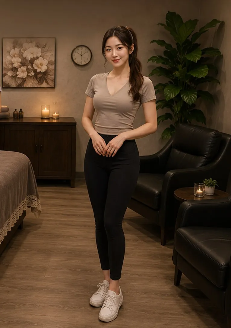 Staff member beside a fresh massage table at Diamond Spa Massage in San Diego, CA